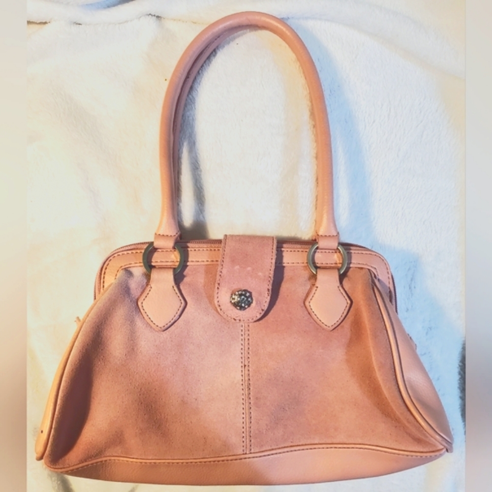 New York & Company Pink Suede & Leather Purse Bag Handbag